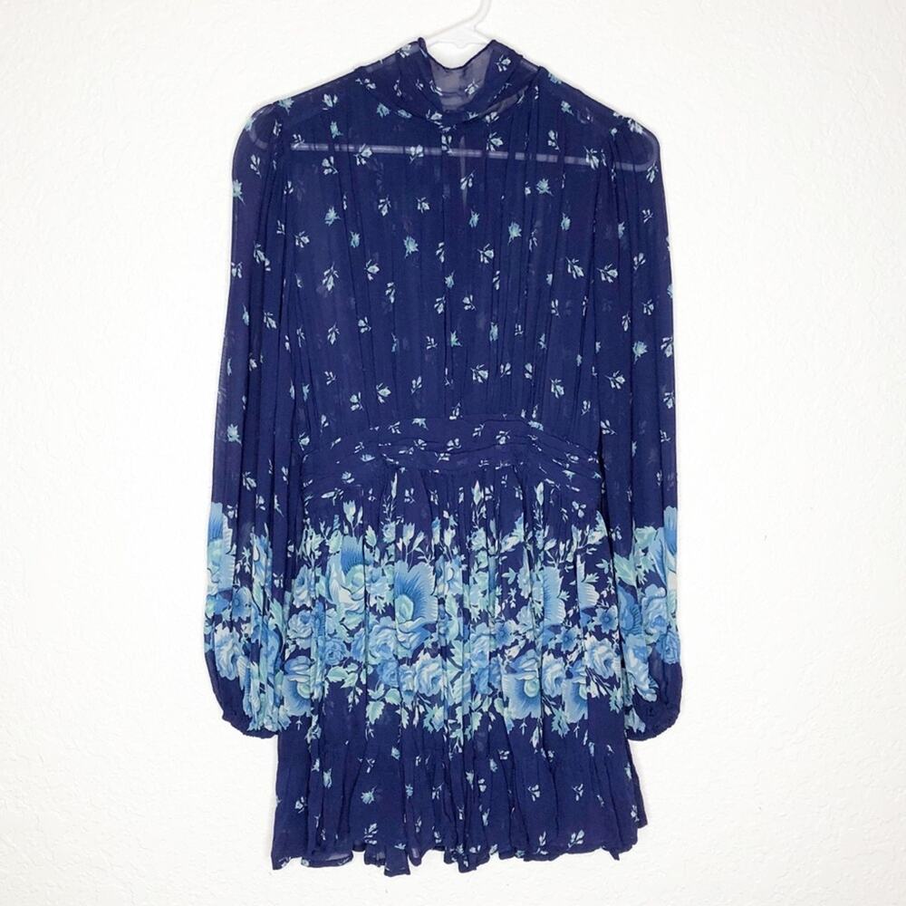 Anthropologie LeTrueBe blue floral sheer overlay dress size Small